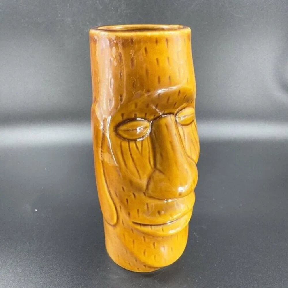 Tiki Mug Cup Tall Ceramic Barware Cup‎ Brown Glazed Drinking Cup Whimsical Decor